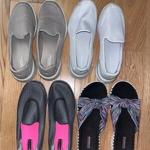 Skechers Women’s Size 9, Lot,4 Pair-Gray, Off White, Beige, Rainbow Sandals NWOT